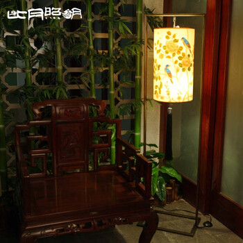 比月现代中式落地灯客厅卧室书房灯具创意布艺立式实木装饰落地灯3103 白色 34