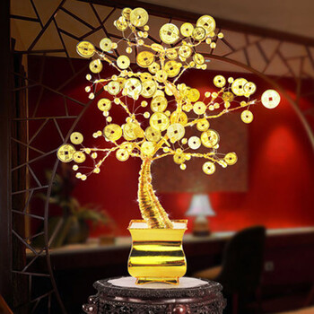 春节装饰摆件 带LED灯挂元宝树新年招财树柜