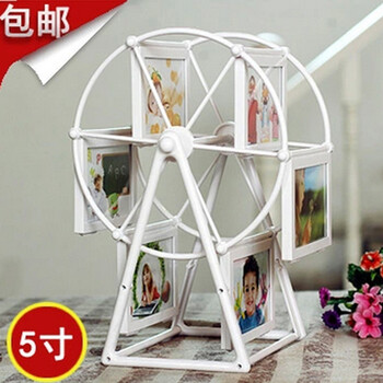 
                                        微品多 创意新款学生儿童摩天轮大风车旋转个性相框册相架5寸3寸组合照片婚纱照摆台 平面粉红色 5寸组装好                