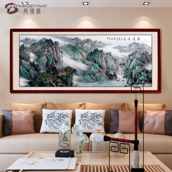 尚得堂纯手绘国画山水画客厅装饰画办公室挂画风水画风景画聚宝盆靠山