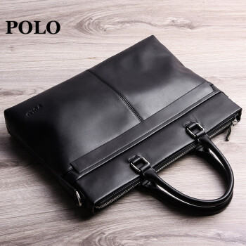 POLO 男士公文包简约时尚手提包多功能头层牛皮斜跨包包042-P043 黑色