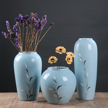 陶瓷摆件花瓶客厅插花干花花瓶手工花器现代简约家居装饰品 青釉芦苇