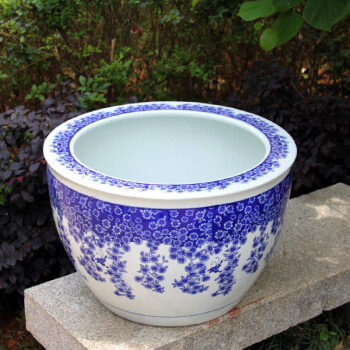 
                                        垒鑫陶瓷 景德镇陶瓷鱼缸 青花瓷风水缸睡莲碗莲缸乌龟缸 大号金鱼缸荷花缸 蝶恋花 大号直径63CM左右                