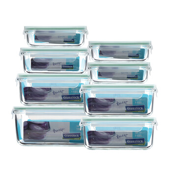 三光云彩GlassLock  钢化玻璃保鲜盒可微波饭盒八件套礼盒装 饭盒GL10-8ABC