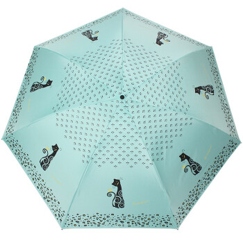 天堂伞 小猫咪咪黑胶防紫外线三折铅笔晴雨伞 兰绿 33115E