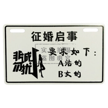 白色电动车个性车牌搞笑摩托车改装装饰牌助力车牌 100白色征婚启事
