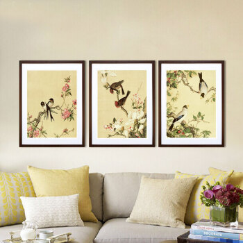 
                                        客厅装饰画新中式沙发背景墙画卧室挂画餐厅壁画花鸟国画三联画 齐白石JKA三件套 40X50cm雅黑画框                
