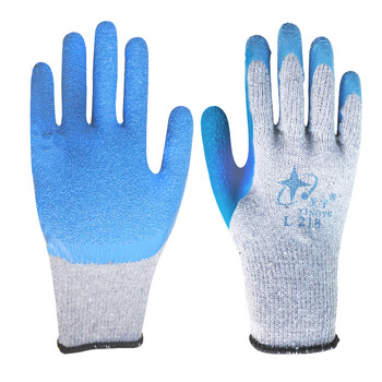 星宇XINGYU劳保L218 蓝乳胶耐磨防滑防割透气浸胶防护玻璃机械工地防护手套企业专享12副 灰纱蓝 L码