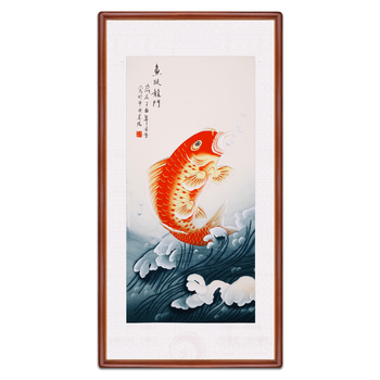 
                                                                                琅柜坊 中式玄关装饰画竖版走廊过道手绘国画花鸟画 G款 鱼越龙门 只要画芯                