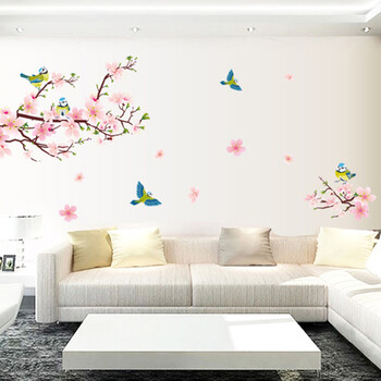 凡雅空间 可移除墙贴纸贴画卧室电视墙客厅浪漫花卉春暖花开墙贴桃花喜鹊 桃花喜鹊 特大号