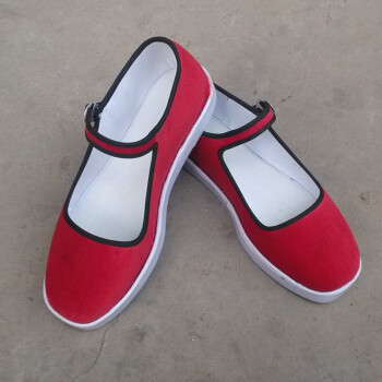 古莱登【现做】红色平绒一带方口布鞋方口一带布鞋女式布鞋 塑料底红