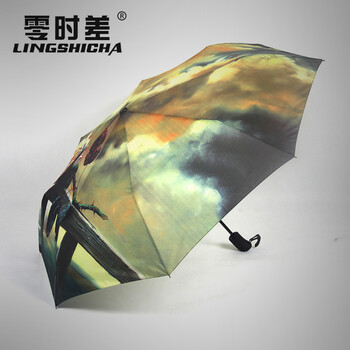 零时差创意全自动雨伞女士太阳伞防紫外线 精品油画伞 黑胶遮阳伞超强防晒自开自收折叠晴雨两用 外层玫瑰图案_内层黑胶