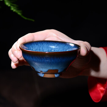 晨茗 建盏个人杯窑变蓝兔毫天目釉主人杯陶瓷茶杯普洱品茗杯小茶碗礼盒装 蓝兔毫 款式二