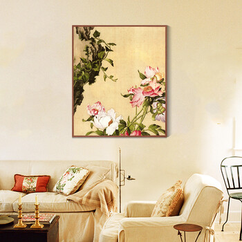 
                                        格丽客厅装饰画中式有框画 郎世宁花鸟画 客厅背景画玄关壁画餐厅挂画新中式别墅喷绘画墙画 花鸟系列一组合 50*70cm                