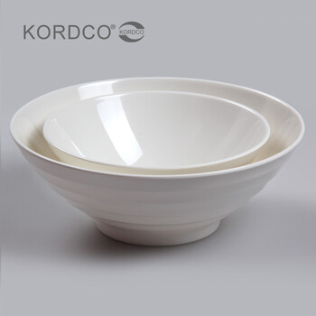 
                                        KORDCO密胺餐具日式味千拉面碗白色仿瓷大碗螺纹面碗家用汤碗商用过桥米线碗大号麻辣烫碗 米白色 8.75英寸22.5x8                