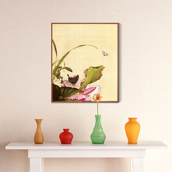 
                                        格丽客厅装饰画中式有框画 郎世宁花鸟画 客厅背景画玄关壁画餐厅挂画新中式别墅喷绘画墙画 花鸟系列一组合 50*70cm                
