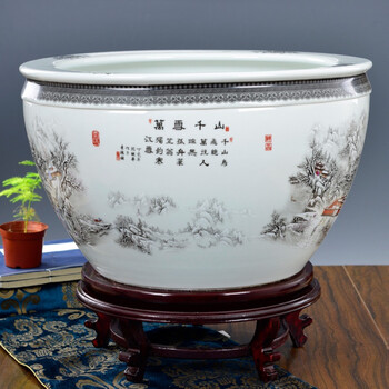 
                                                                                红得发紫景德镇陶瓷器鱼缸雪景锦鲤缸 创意开放式花盆缸  口径52厘米(中号)                