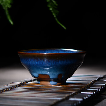 晨茗 建盏个人杯窑变蓝兔毫天目釉主人杯陶瓷茶杯普洱品茗杯小茶碗礼盒装 蓝兔毫 款式二
