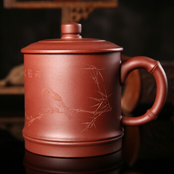
                                        尊壶 宜兴紫砂杯陶瓷盖杯大号泡茶杯原矿茶具杯 大牡丹杯500ml                