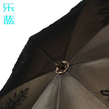 
                                        乐蓝女士手工刺绣金色伞骨黑胶遮阳伞防晒二折蕾丝公主户外晴雨伞太阳伞17 黑色                