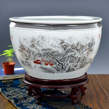
                                                                                红得发紫景德镇陶瓷器鱼缸雪景锦鲤缸 创意开放式花盆缸  口径52厘米(中号)                