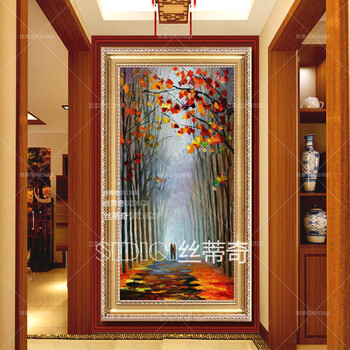 
                                        丝蒂奇SIDIQI欧式装饰画玄关油画竖版抽象风景挂画现代家居走廊过道有框画酒店壁画 欧式雕花金外框 宽70*高130                