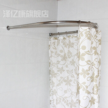 
                                                            泽亿康U型免打孔浴帘杆浴帘套装打孔浴室杆不锈钢窗帘杆 方100*100*100+浴帘+金属环                