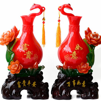 聚善缘 家居装饰花瓶摆件 婚房装饰饰品 乔迁开业礼品 送长辈礼物中式新房大红手工工艺品摆设