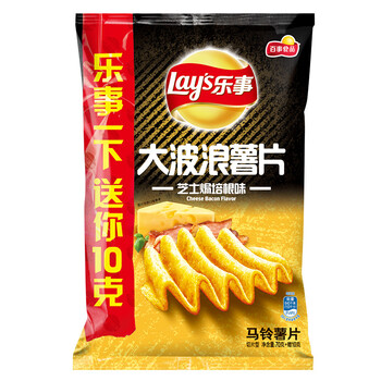 乐事(Lay's)休闲零食 大波浪薯片 芝士焗培根味