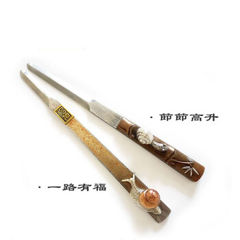 东方合信铜把镶纯银蜗牛大马士革钢茶刀茶道配件纯手工名家制作普洱刀茶针茶锥 一路有福