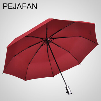
                                                            PEJAFAN 全自动雨伞男士商务伞 创意雨伞女士三折折叠伞 超大抗风雨伞 纯色 大三折双人-酒红色                