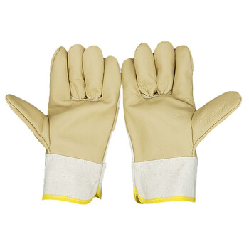 路宁 半指头层牛皮+牛仔布短袖海员手套 电焊手套 100付