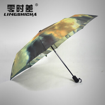 零时差创意全自动雨伞女士太阳伞防紫外线 精品油画伞 黑胶遮阳伞超强防晒自开自收折叠晴雨两用 外层玫瑰图案_内层黑胶