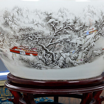 
                                                                                红得发紫景德镇陶瓷器鱼缸雪景锦鲤缸 创意开放式花盆缸  口径52厘米(中号)                