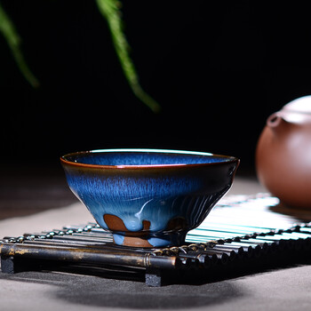 晨茗 建盏个人杯窑变蓝兔毫天目釉主人杯陶瓷茶杯普洱品茗杯小茶碗礼盒装 蓝兔毫 款式二