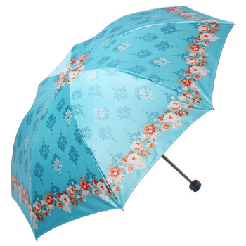 
                                        天堂伞 花色丁高密聚酯防紫外线三折钢伞晴雨伞 蓝色 308T                