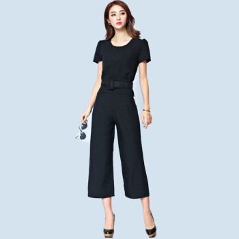 尚尔一短袖修身纯色夏套装小香风时尚休闲女装两件套职业装潮6205 黑色 L