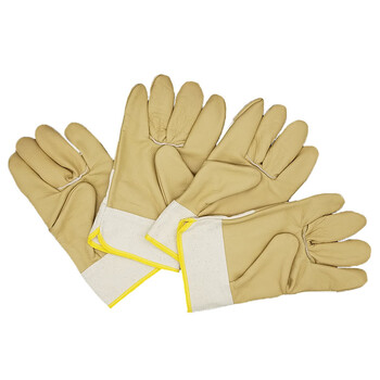 路宁 半指头层牛皮+牛仔布短袖海员手套 电焊手套 100付