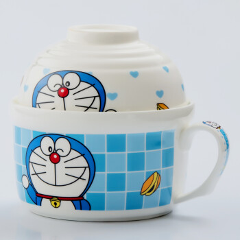 HelloKitty陶瓷泡面碗日式餐具创意可爱泡面杯汤碗套装大号带盖勺 哆啦a梦桃心