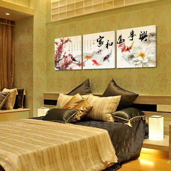 
                                        豆豆窝 中国风装饰画客厅卧室电视办公室背景画装饰无框画 现代时尚三联画 ZSH-007 TD-009鲤鱼家和万事兴 60*60cm  25mm                