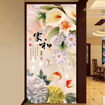 绚艺十字绣 新款玉雕家和百合花鲤鱼玄关客厅钻石画贴钻十字绣竖版家和万事兴 2米*105厘米钻石画方钻满贴 保质保量 超量配钻