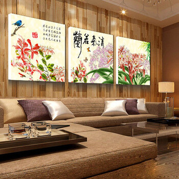 
                                        柠檬树 客厅装饰画 现代简约三联画墙画沙发背景墙挂画餐厅壁画无框家装画 LM701WK 家和富贵 60cm*60cm 15mm厚                