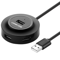 绿联 USB分线器2.0 4口HUB集线器扩展坞 笔记本台式电脑一拖四转换器多接口延长线带供电口 黑1米