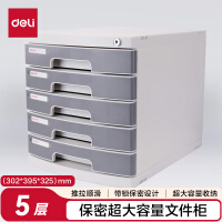 得力（deli）5层带锁手拉办公桌书桌桌面收纳盒文件柜收纳柜抽屉式 桌面带索引标签资料 学科试卷分类 灰色8855