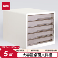 得力（deli）5层彩色时尚办公桌书桌桌面收纳盒柜箱文件柜抽屉式 A4资料/档案柜带索引标签学科试卷分类白色