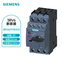 西门子断路器3RV6系列 100KA 电流范围3P 1.5KW 2.8-4A 旋钮式 3RV60111EA15 马达保护开关自带1常开+1常闭辅助触点