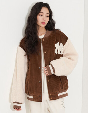 外套羊羔绒灯芯绒棒球服21年秋季新款3ajpec11650brs纽约洋基队棕色l