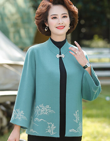 俞兆林妈妈秋装外套时尚长袖2021新款洋气秋冬毛呢子上衣短款中老年