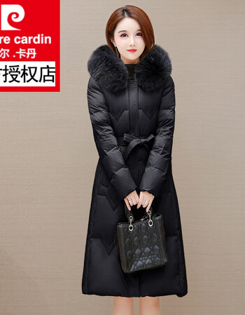 皮尔卡丹轻奢品牌女装羽绒服女中长款2021年冬季新款加厚连帽收腰时尚