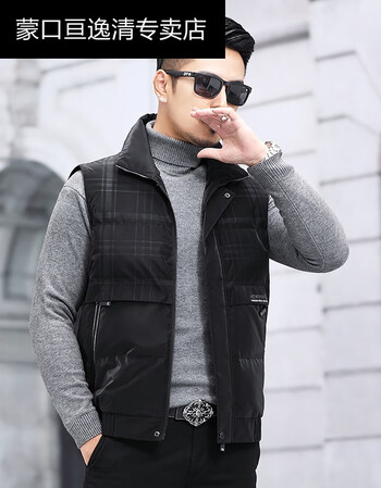 蒙口羽绒服男马甲高端羽绒服马甲男黑色休闲外穿保暖薄马夹秋冬季帅气